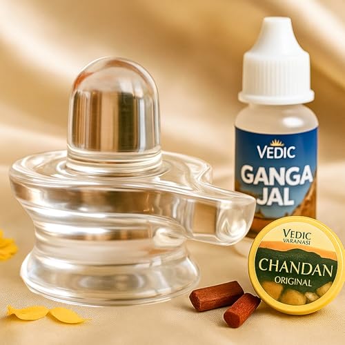 Image of Original Sphatik Shivling for Puja & Meditation | AAA Grade Clear Quartz Crystal Lingam Idol with Ganga Jal & Chandan | Maha Shivratri Gift (140-150 Gram)
