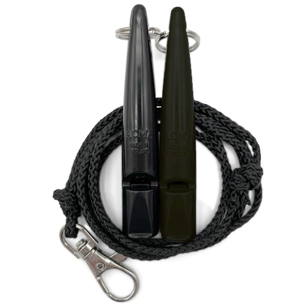 ACME Silbato para perros n.º 211,5 con banda de silbato, en paquete doble, 2 silbatos con 2 cintas, ideal para la devolución de llamada – ruidoso y de largo alcance (negro + verde caqui)