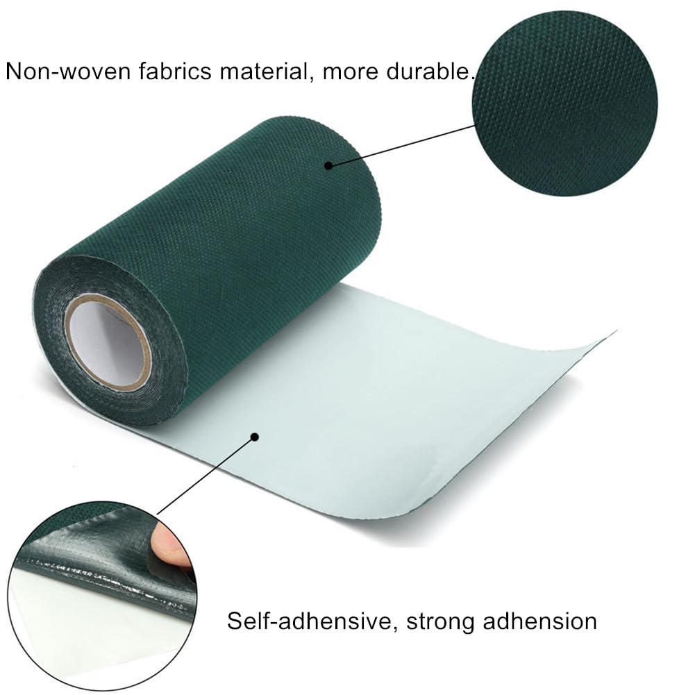 Cinta de sutura de césped artificial de 150 mm * 10 m cinta de césped cinta de césped, utilizada para césped de jardín Astro y césped artificial de alta densidad (negro / verde) (verde)