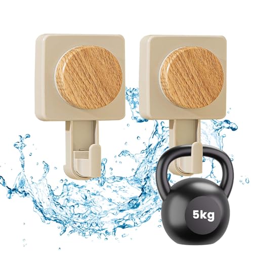 Daily Treasures 2PCS Wood Grain Suction Hooks,Rotation Design Bathroom Hooks Suction,Farmhouse Vacuum Wash Cloth Holders for Shower,5KG Removable Heavy Duty Hooks for Wreath,Reusable Towel Hooks