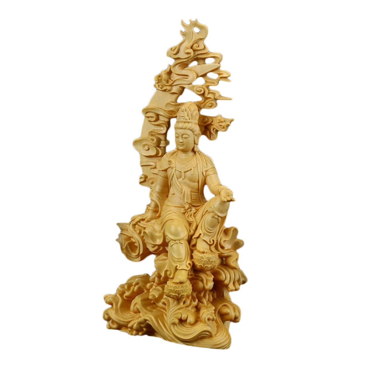 Statue Bouddha Guanyin bois naturel sculpture artisanale décoration bureau