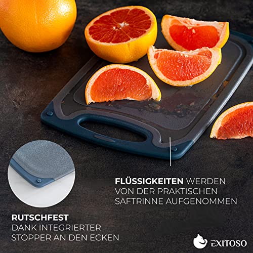 Exitoso Frühstücksbrettchen 6er Set mit Saftrille & Griff aus Kunststoff | Rutschfestes & spülmaschinenfestes Schneidebrett | Antibakterielles Brettchen Set | BPA-Frei & beidseitig verwendbar 2