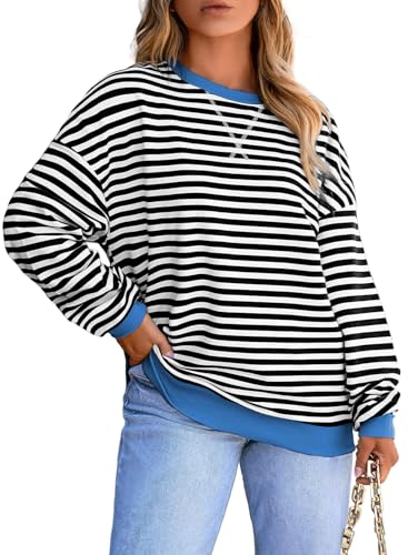 Image of Eytino Women Plus Size Striped Color Block Crewneck Sweatshirt(1X-5X) | Oversized Pullover Tops,Long Sleeve Casual Shirt,Workout & Daily Wear,2026 Fall Fashion Clothes Outfits