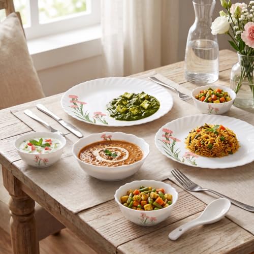 Image of La Opala Novo Opalware Dinner Set, 35 Pcs for Family of 6, Pink Florets