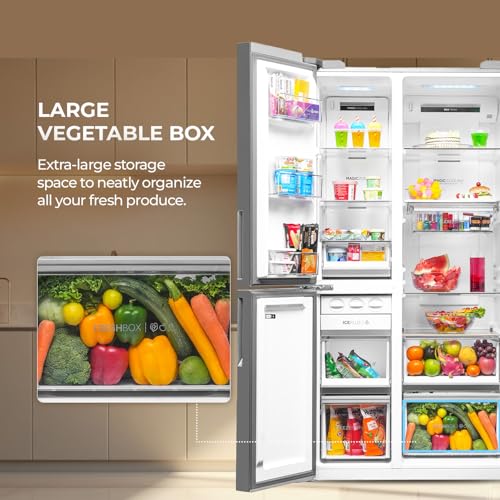 Image of Haier 592L 3Star 3-Door Water Dispenser Side by Side Frost Free Refrigerator|Convertible|Wi-Fi|Inverter|Digital Display Panel|Deo Fresh Technology (HRT-683WISU1, Inox Steel)