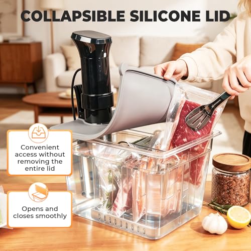 Image of HOMENOTE Sous Vide Container with Collapsible Silicone Lid, 12 Qt Kit | BPA-free kit with rack, sleeve and magnetic time-temperature guide for the fridge; fits Anova and most sous vide cookers.