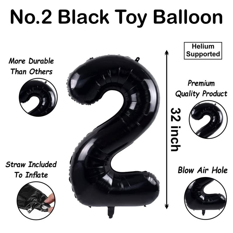 Image of Black 32 Inches Numbers 2 Shape Large Big Foil Helium Balloons For Party Decorations In Happy Birthday Anniversary Office Items Materials Set Pack,1 Piece