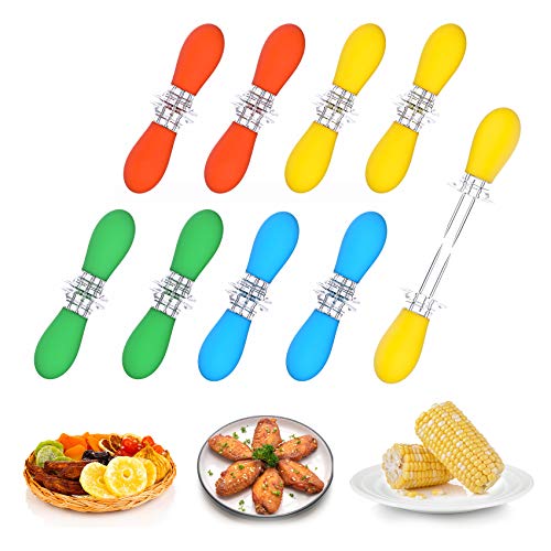 Unves 18Pcs/9 Pairs Corn On The Cob, Stainless Steel Corn Holders Sweetcorn Double Fork Corn Skewers, Interlocking Design Cooking Forks for BBQ Parties Camping