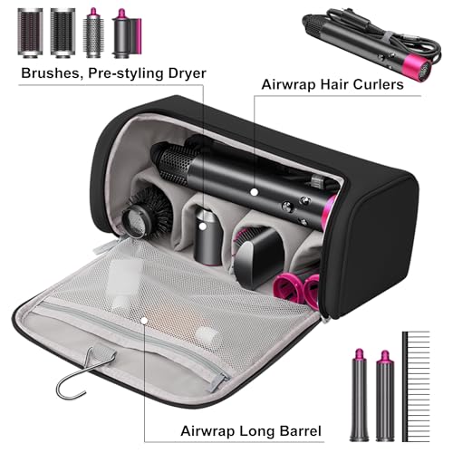 Image of Travel Storage Bag for Dyson Hair Dryer, Travel Case with Hook, Curler and Accessories Organizer, Large-Capacity Case Holder, Portable Carrying Case, Storage Organizer Bag for Women., Black,