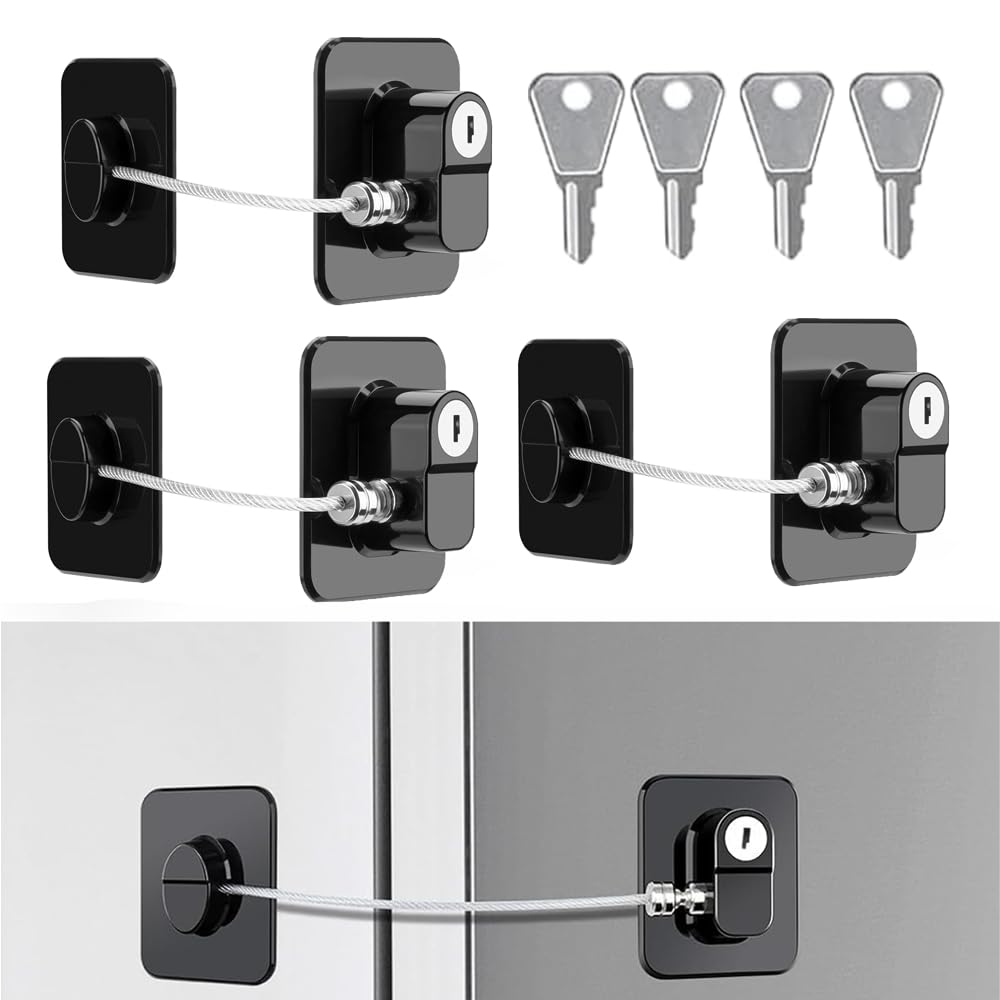 Kühlschrank schloss, Kühlschrank schloss mit Schlüssel, Fensterschloss, Kindersicherheits-Schrankschloss für Schrank, Schublade, Kühlschrank, selbstklebende Schrankschlösser kindersicher (4PCS)