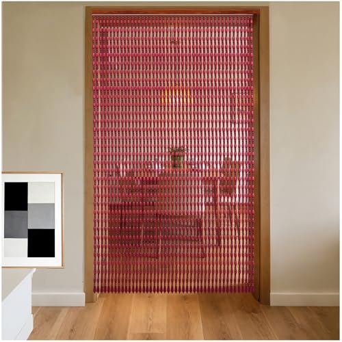 45 Hilos Cortinas Cuentas, Madera Colgante Cortinas de Cuentas, Divisor Paneles Cortina Puerta para Puerta Restaurante Ingreso Salón Tabique Armario Café, Rojo (Tamaño : 90x200cm/35.4x78.7in)
