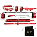 EXREIZST Adjustable Pilates Spreader Bar Set with Premium Soft Pad Leather Straps System Set Expandable Sports Aid Training Fitness Kit, Silver and Red