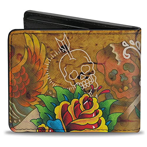 Buckle-Down Men's Pu Bifold Wallet-Tj-Candles & Skulls, Multicolor, 4.0" X 3.5" #TOP1