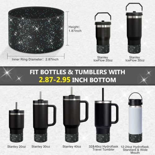 Image of WUQID Protective Bling Silicone Boot, Compatible with Stanley Tumbler 20-40oz & Hydro Flask Water Bottle 12-24oz and More Bottles /Tumblers Bottom of 2.83-2.95in, Glitter Reduces Dents Sleeve Cover