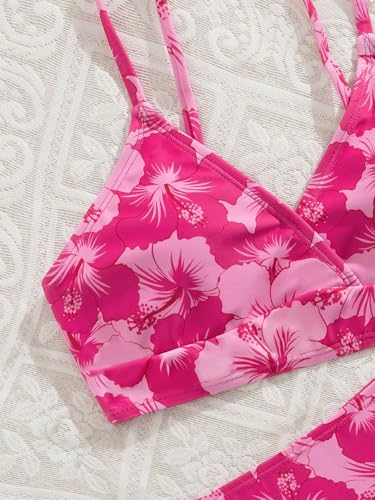 MakeMeChic Girl's Floral Bikini Set V Neck Wrap Backless Summer Bathing Suit 2 Piece Swimsuit3