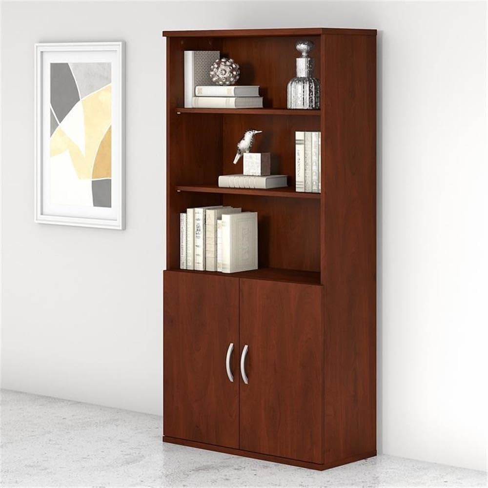 Bush Business Furniture STC015HC 5 Shelf Bookcase with Doors, Hansen Cherry