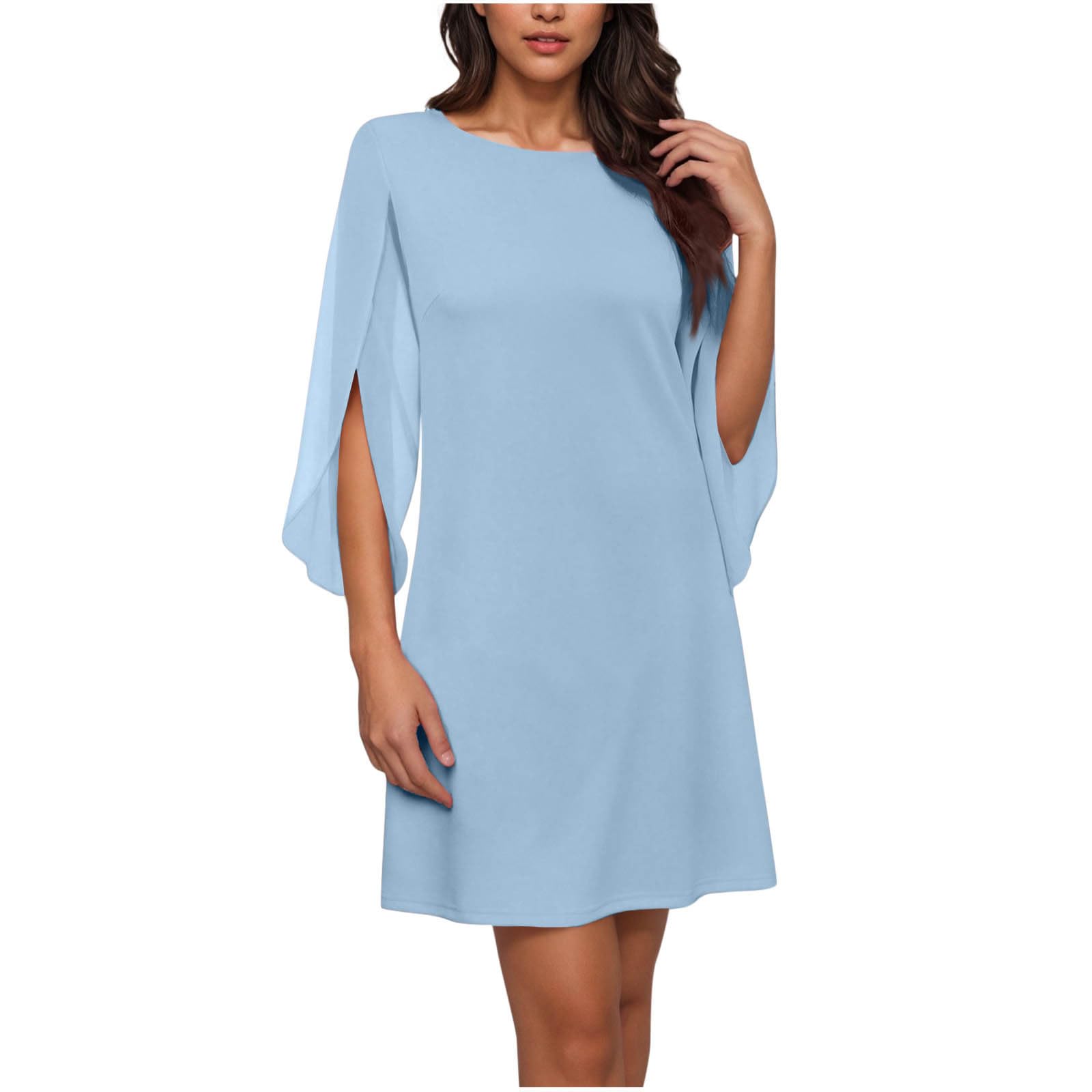 Dresses for Women Elegant Classy Flowy Half Sleeve Crewneck Chiffon Casual Summer Fashion Ladies Wedding Guest Dress