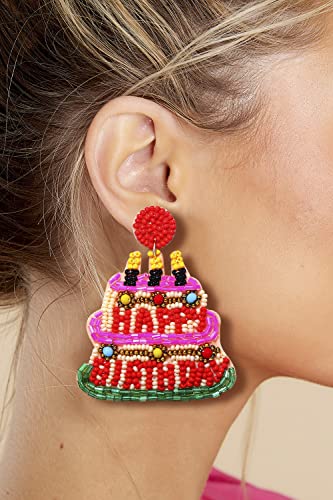 Boderier Beaded Birthday Cake Earrings Statement Colorful Happy Birthday Cake Beaded Earrings Birthday Gift For Women Girls Red thumb #1