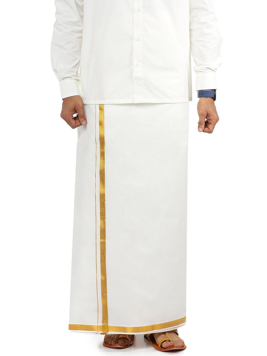 Men's Ready-to-Wear Velcro/Adjustable Single-Layer Dhoti with Bold Border and Side Pocket
