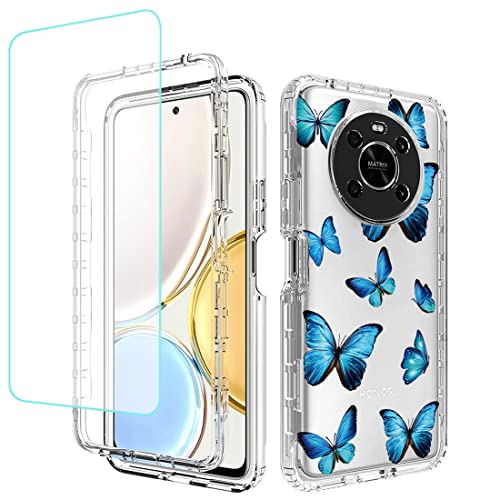 Coque Honor Magic4 Lite avec protection écran verre trempé silicone transparent papillon