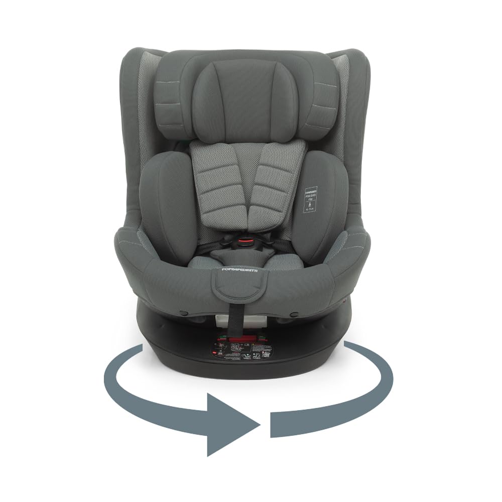 Foppapedretti FP360 Quick i-Size, Siège pivotant à 360° pour enfants de 40 à 150 cm de hauteur, 0 à 12 ans, conforme ECE R129, fixation Dualfix (Isofix et non), Safe Body Protection, Black