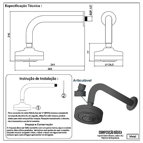 Ducha Chuveiro Articulável Gás E Solar Auto Limpante Preto