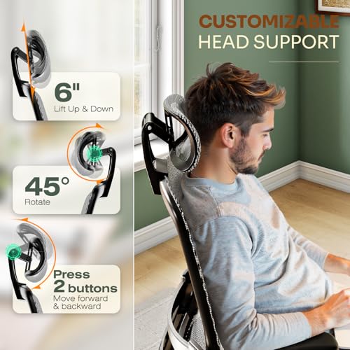 Image of GABRYLLY Ergonomic Office Chair, High Back Home Desk Chair with Headrest, Flip-Up Arms, 90-120 Tilt Lock and Wide Cushion, Big and Tall Mesh Chairs for Man Woman, Grey Task Chair