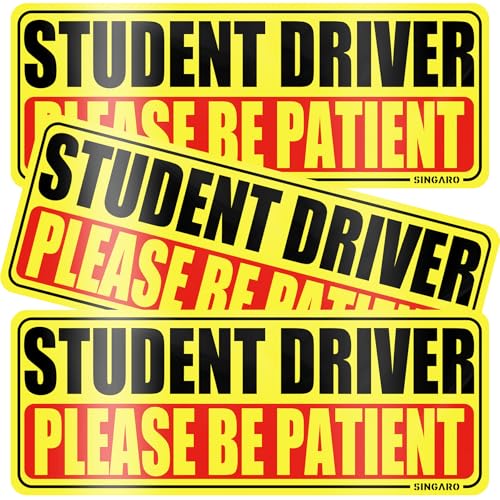 SINGARO Student Driver Magnet for Car - Please Be Patient, 3Pcs Magnetic Reflective Novice Sticker, New Driver Decal, Removable Exterior Car Accessories