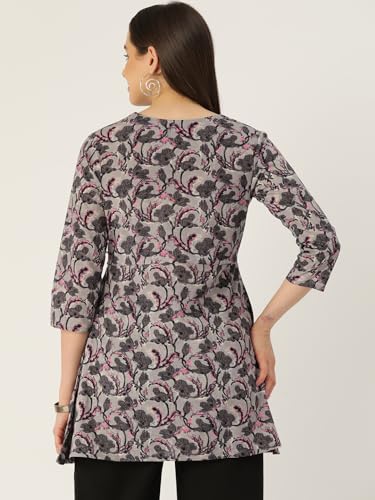 Image of feranoid Floral Print Angrakha 3 Sleeves Flared Kurti