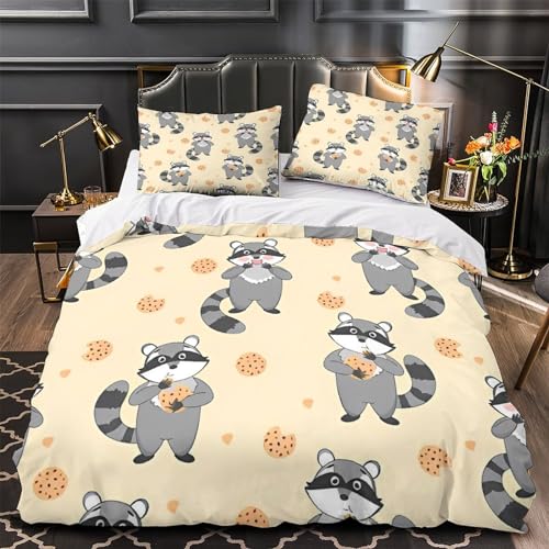 Housse de couette raton laveur 200x200 cm avec taies d'oreiller en microfibre pour lit double - 4