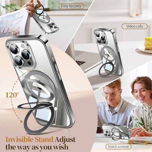 Image of ESTPEAK Titanium Grey CD Mag-Stand Case for iPhone 16 Pro Max Case with Invisible Magnetic Ring, [Fit for MagSafe] [Never Yellowing] Top Clear Phone Case Cover for iPhone 16 ProMax 6.9 inch