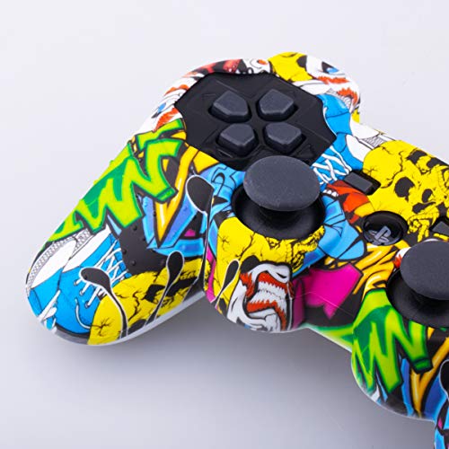 9Cdeer 1 Piece Of Silicone Water Transfer Protective Sleeve Case Cover Skin + 8 Thumb Grips Analog Caps For Ps3 Controller, Cartoon Skulls #TOP2