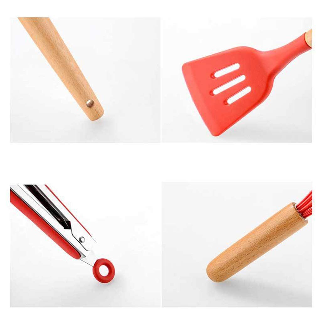 YYDS Koch Utensilien 11 PCS Küchenzubehör Set mit Halter Silikon Utensilien Kochsets Holzgriff Nonstick Kochgeschirr Küchenhelfer, Red Kochzubehör