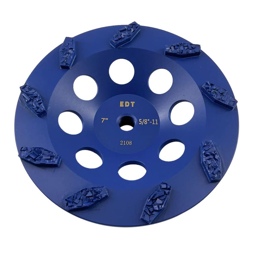 7" PCD Grinding Wheel for Epoxy, Glue, Mastic and Paint, 9 Crushed Chip PCD Segments, 5/8"-11 Threaded Arbor
