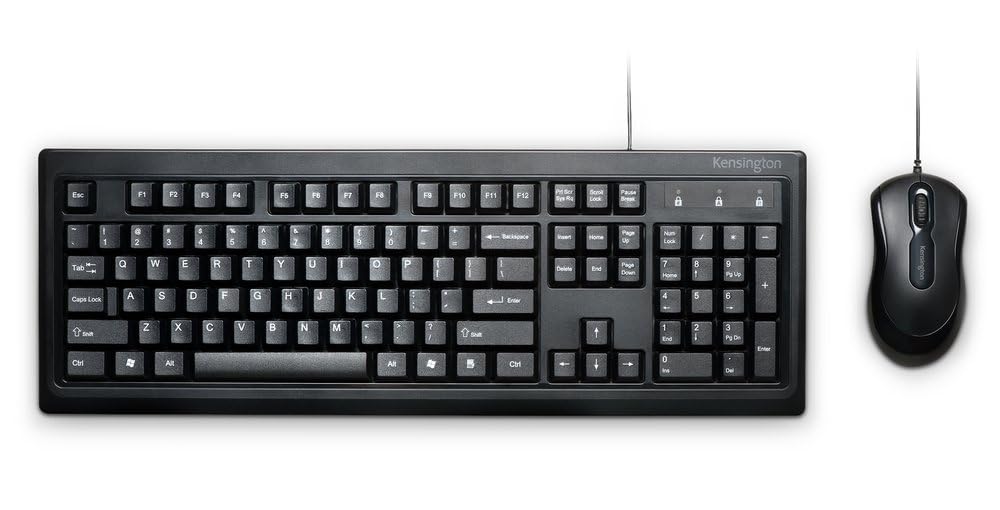 Kensington Wired Valu Keyboard Desktop Set, 104-Key, QWERTY Keyboard and Mouse, Black (K72398NA)