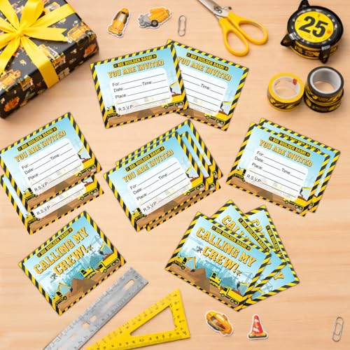 Image of Party Propz Construction Theme Birthday Invitation Cards - 20 Pcs, Big Builder Bash Kids Invitation Card For Birthday, Double-Sided Construction Theme Cards for Boys (Cardstock)