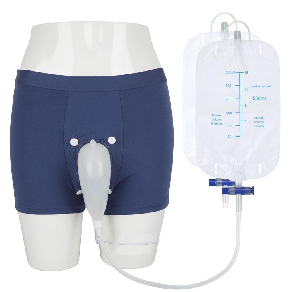 HANNEA® Wearable Urine Collector for Men - Breathable Elastic Pants with Soft Silicone Cup & Detachable 500ml Bag (Size M)-image-34