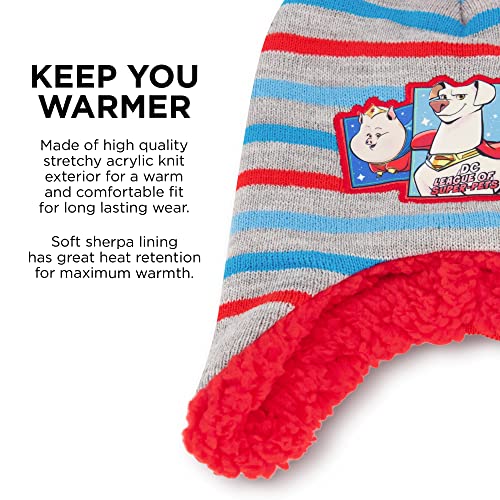 Image of DC Comics Boys Toddler Winter Hat And Mitten With Sherpa Lining, Super-Pets Beanie For Ages 2-4