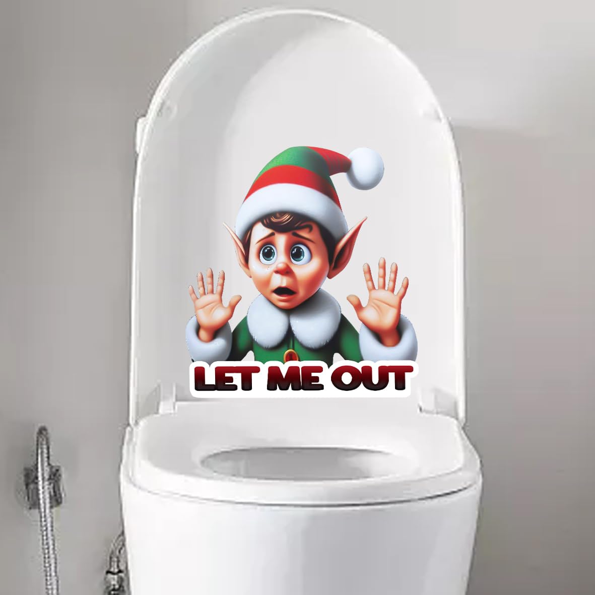 Nouiroy Santa Waving Hands Decal Christmas Toilet Seat Lid Stickers,Self-Adhesive Christmas Toilet Seat Decals DIY Removable Waterproof Toilet Sticker Christmas Decor Decals (Let Me Out Elf)