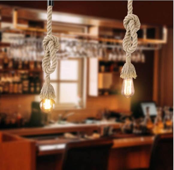Image of Natural Jute Rope Hanging Pendant Light for Ceiling - Rustic Antique Decor, E-27 Holder, Blub not Included Pack of 2