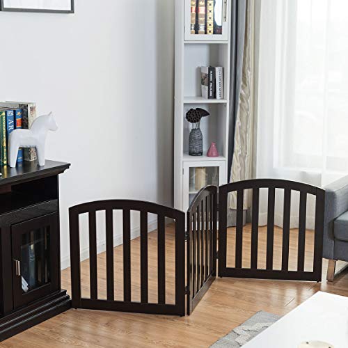 PETSJOY 72'' Dog Gate Free Standing Wooden Pet Gate with Door, Foldable 3 Panels Pet Safety Fence for House Doorway Stairs