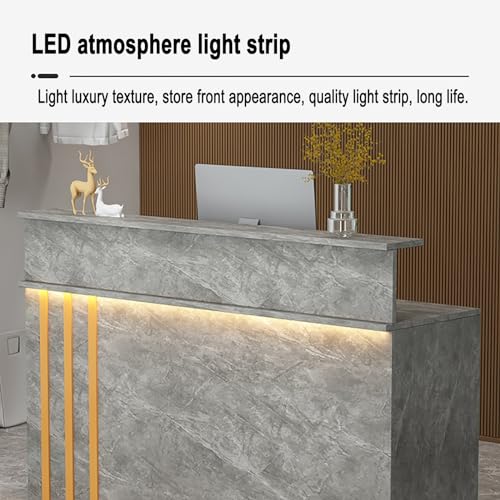 Moderno banco da ricevimento in legno con luci a LED, elegante tavolo da ricevimento frontale, bancone per vendita al dettaglio a doppio strato con spazio di archiviazione per uffici e aziende