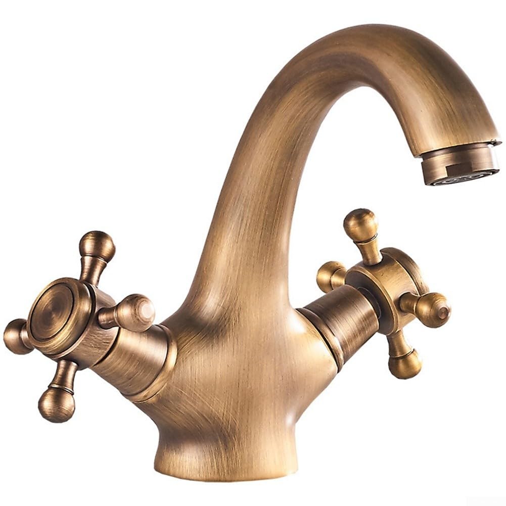 Grifo mezclador doble de baño giratorio vintage para lavabo, construcción de latón con acabado cromado/dorado/bronce/negro (bronce)