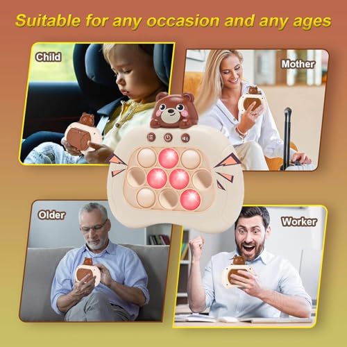 Image of Fast Push Game Fidget Toys, Handheld Game Console, Bubble Game Console, Puzzle Game, Light up Push Game Kids Toys for Ages 3-12, Birthday for Boys Girls Adult (Brown Bear)