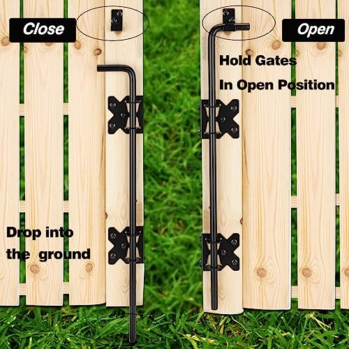 Image of Heavy Duty 18 Inch Cane Bolt, Soild Steel 18'' Gate Drop Rod for Wooden Fence, Gate Stopper Hardware for Wooden Fences Metal Doors-(Black Finish,2 Pcs)