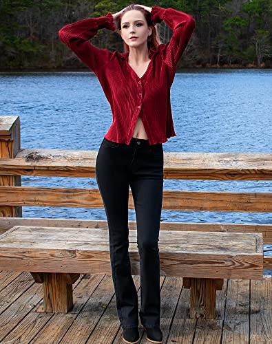 roswear Women's Trendy Stretchy Flare Jeans Mid Rise Bootcut Curvy Denim Pants3