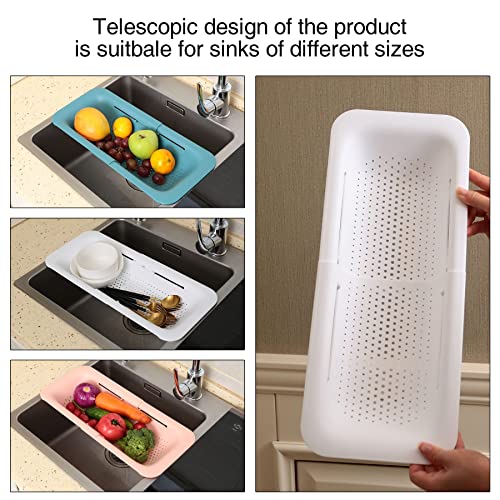 Expandable Colander Collapsible Strainer Basket, Over The Sink Strainer For Kitchen, Multifunctional Plastic Colander For Pasta Dishes Bowls, Muzpz Adjustable Fruits Vegetables Drain Basket (White) #TOP2