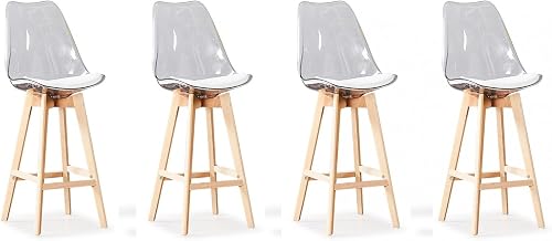 Transparent High Bar stools- Ergonomic & Elegant Design (4, Transparent/White)