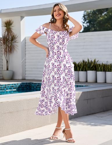 Image of Aupuls Women Off Shoulder Summer Floral Dress 2025 Casual Beach Vacation Midi Dresses