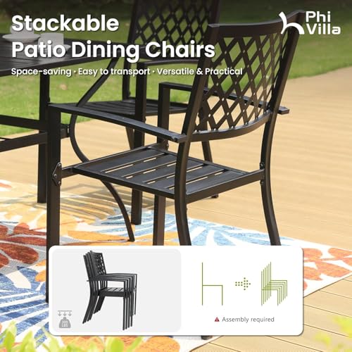 Image of PHI VILLA Stackable Patio Dining Chairs Set of 2, Wrought Iron, Black | All-Weather, 25 inchD x 23 inchW x 35 inchH, Supports 300 lb, For Deck, Perfect for patio,porch,deck,
